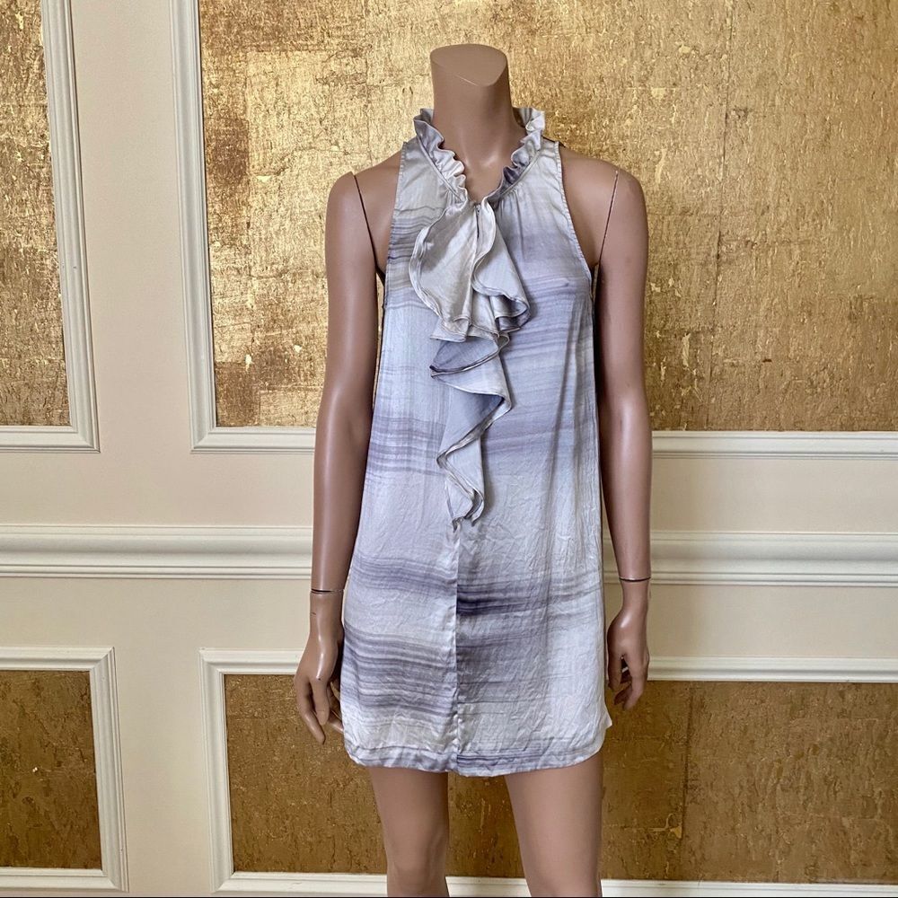 Theory watercolor silk ruffle zipper tunic M